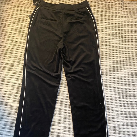 Black Velvet Wide-leg Striped Pants - Picture 4 of 6